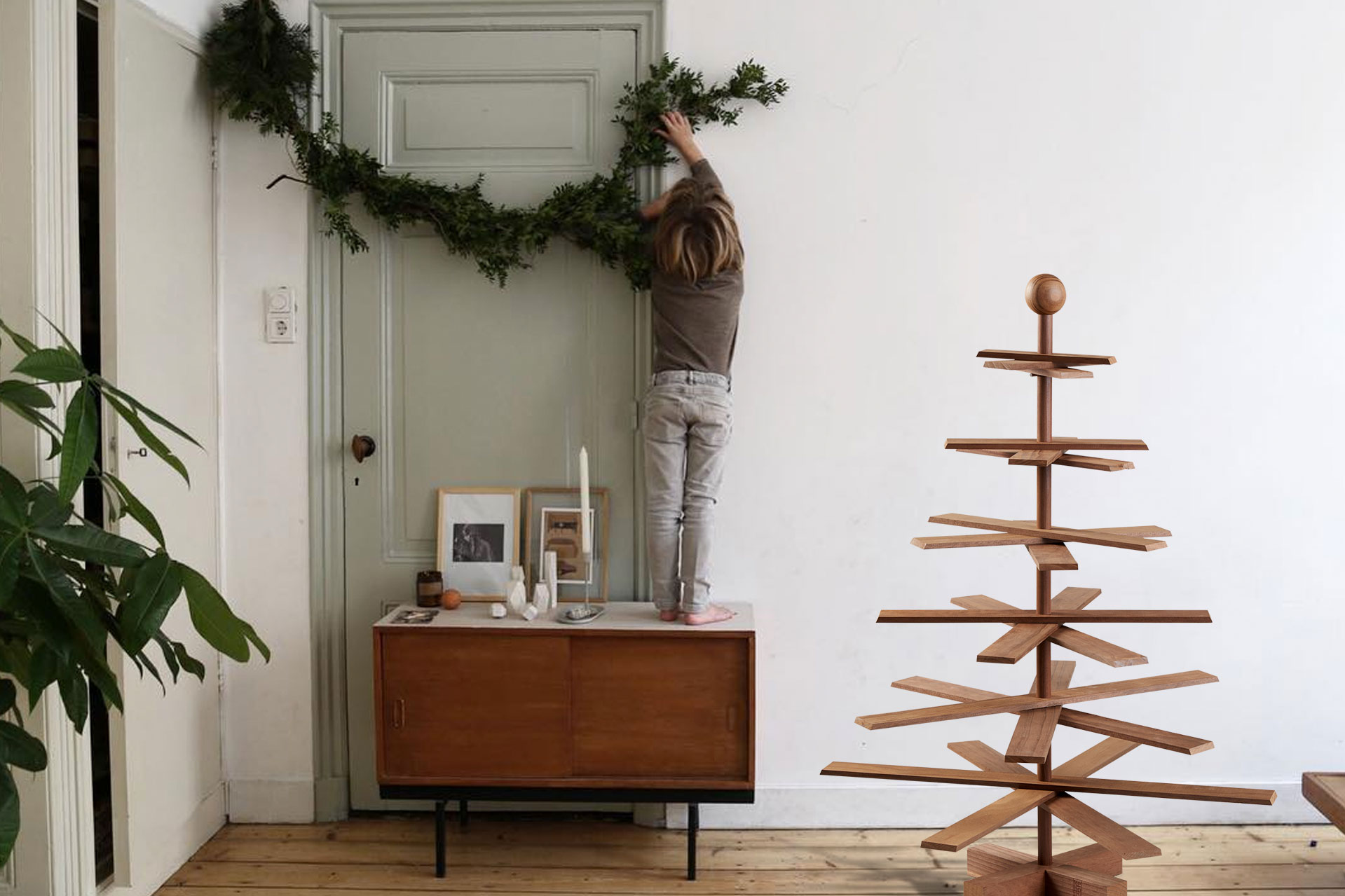 Kind mit wiederverwendbarer Weihnachtsbaum von Habitree